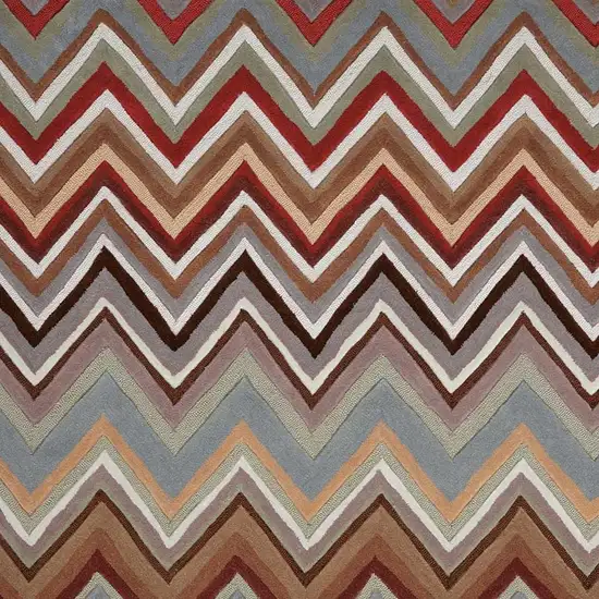 Red White and Brown Chevron Area Rug Photo 3