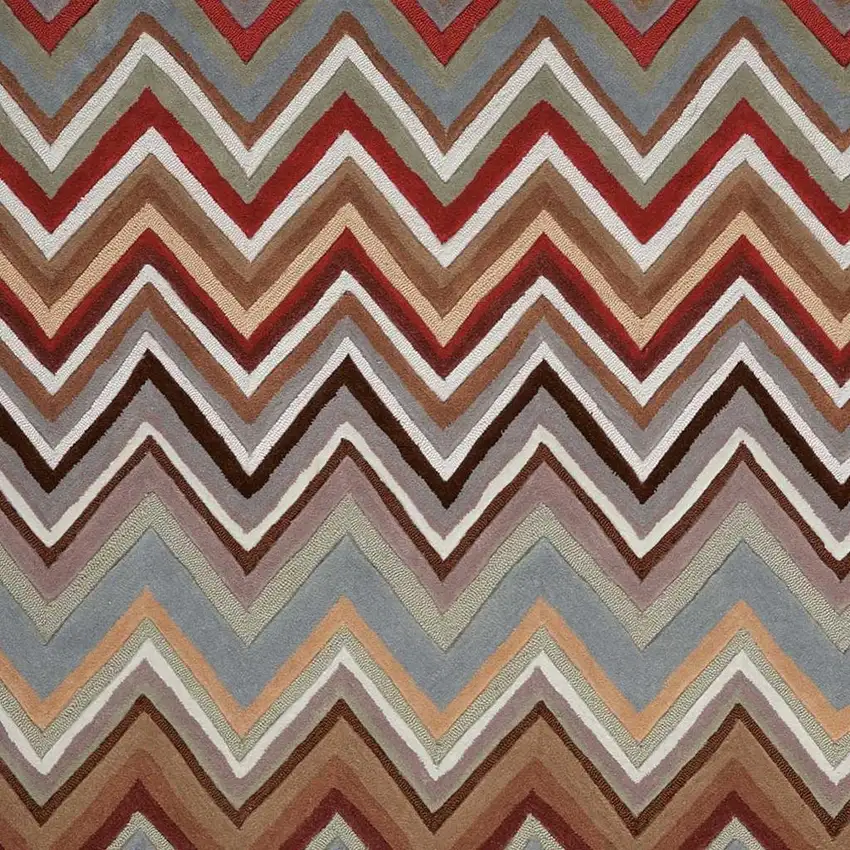 Red White and Brown Chevron Area Rug Photo 3