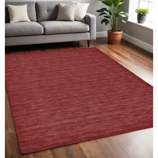 Red Wool Hand Woven Stain Resistant Area Rug Photo 1