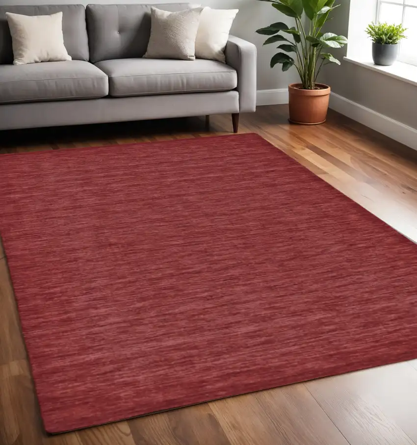 Red Wool Hand Woven Stain Resistant Area Rug Photo 1