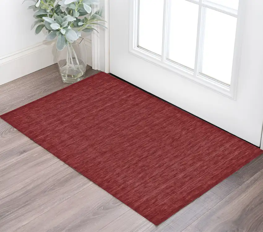 Red Wool Hand Woven Area Rug Photo 1