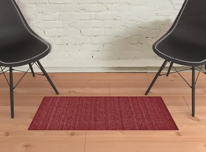 Red Wool Hand Woven Stain Resistant Area Rug Photo 2