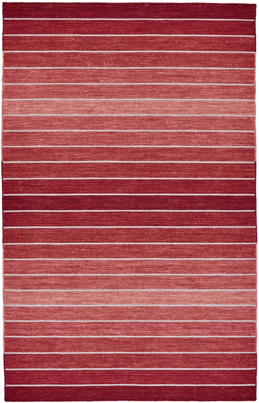 Red Wool Striped Hand Woven Area Rug Photo 2