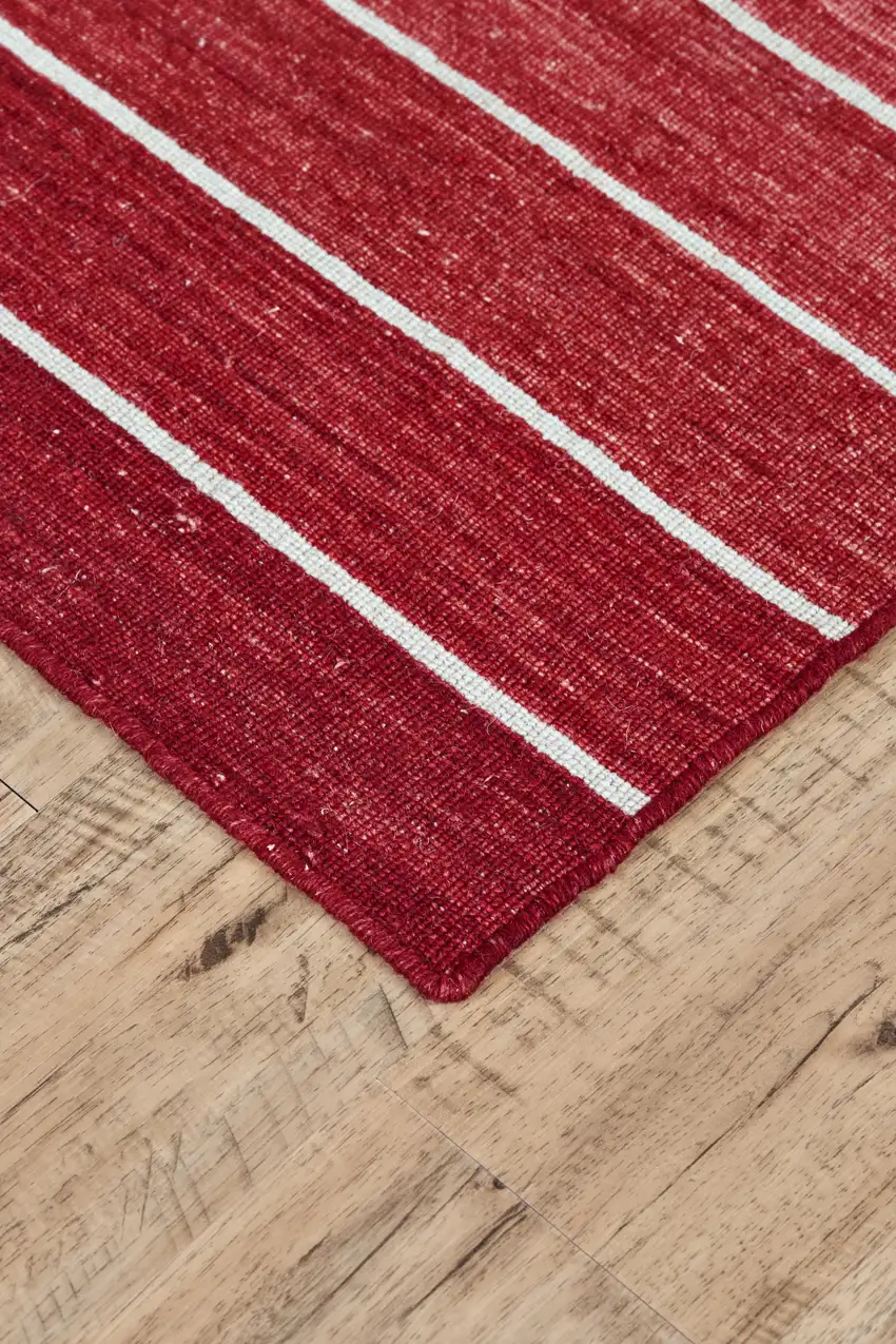 Red Wool Striped Hand Woven Area Rug Photo 3
