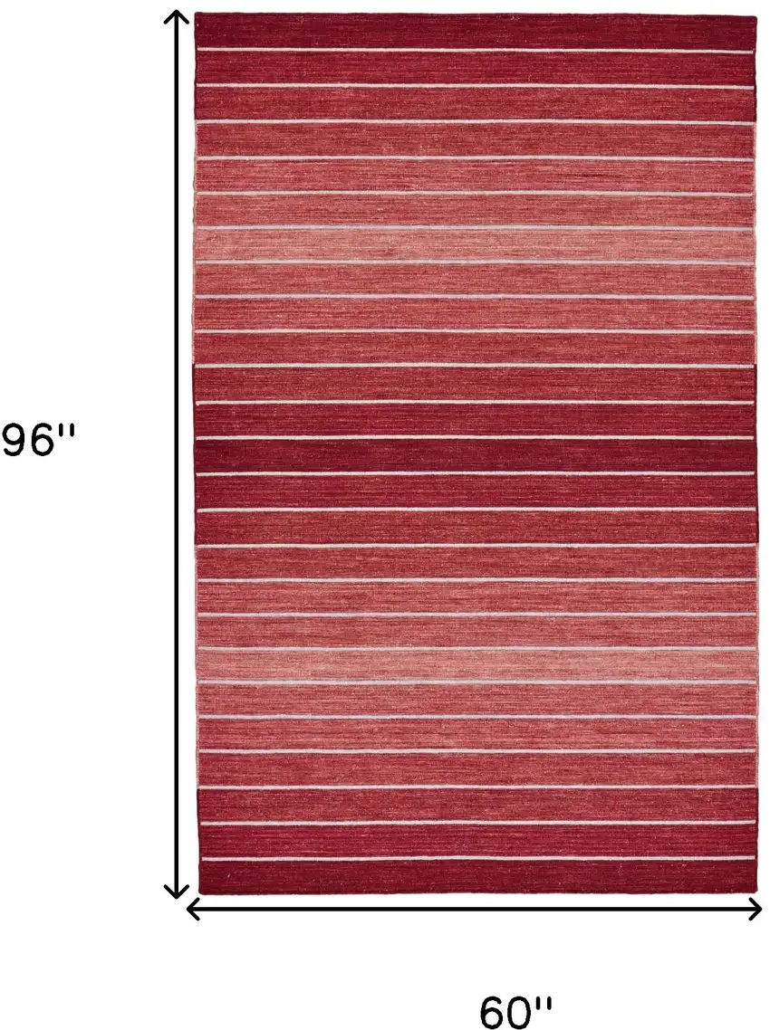 Red Wool Striped Hand Woven Area Rug Photo 4