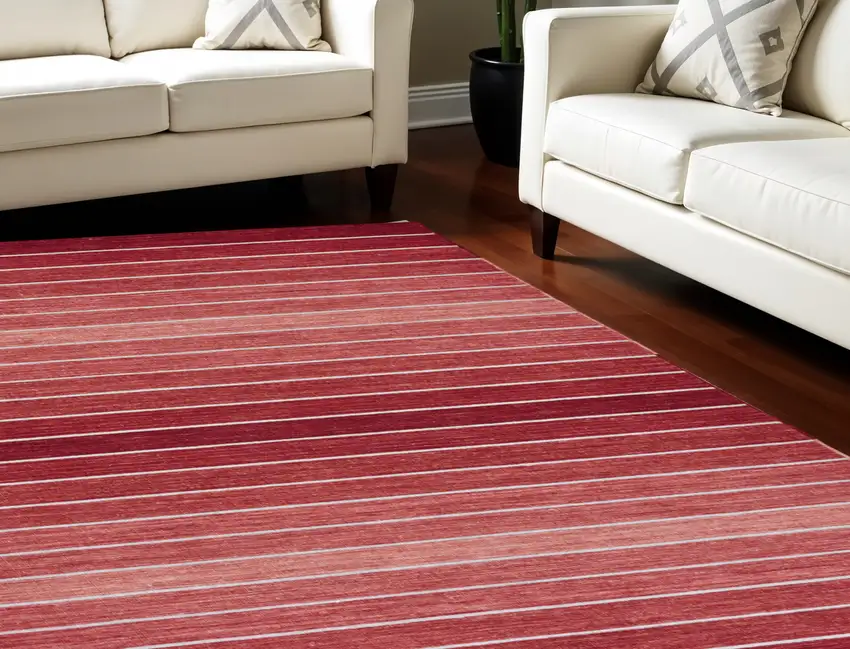 Red Wool Striped Hand Woven Area Rug Photo 1