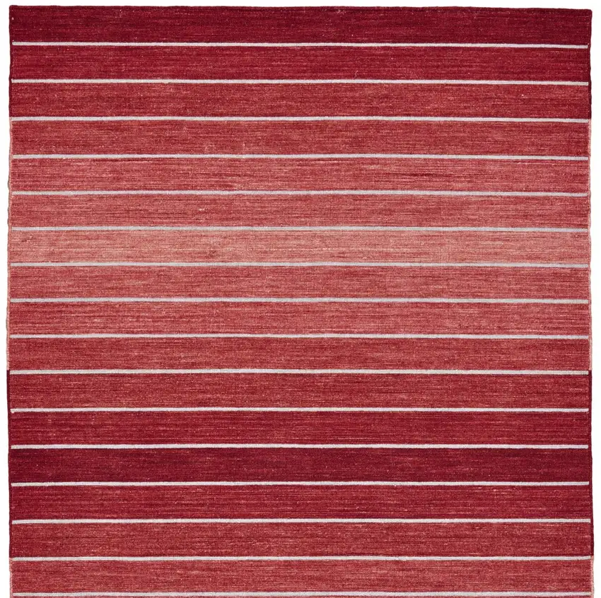 Red Wool Striped Hand Woven Area Rug Photo 4