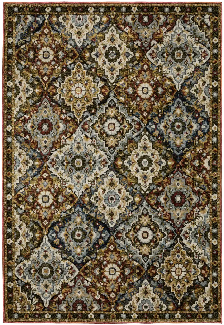Red Yellow And Ivory Medallion Area Rug Photo 4