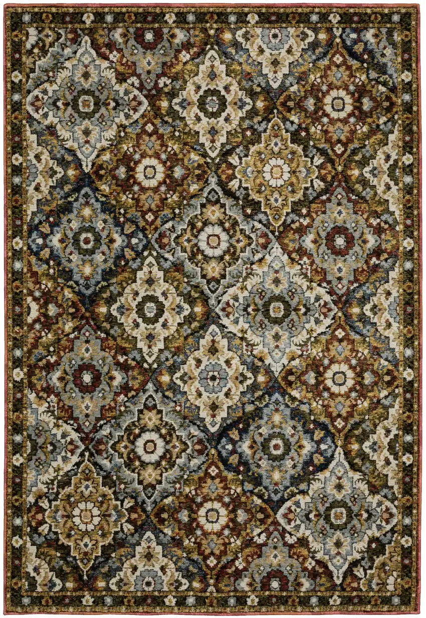 Red Yellow And Ivory Medallion Area Rug Photo 2