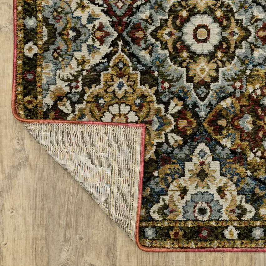 Red Yellow And Ivory Medallion Area Rug Photo 7