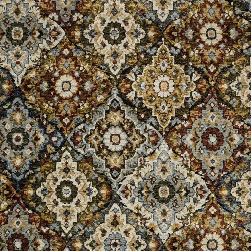 Red Yellow And Ivory Medallion Area Rug Photo 5