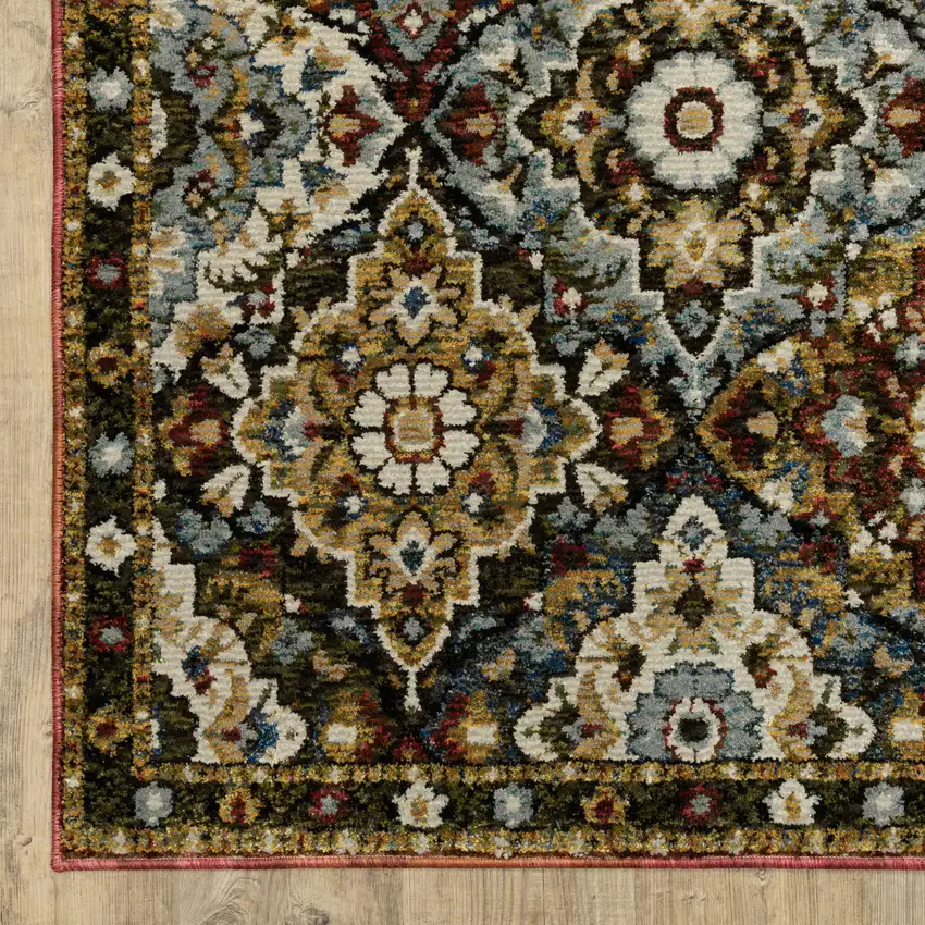Red Yellow And Ivory Medallion Area Rug Photo 9