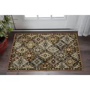 Photo of Red Yellow And Ivory Medallion Area Rug