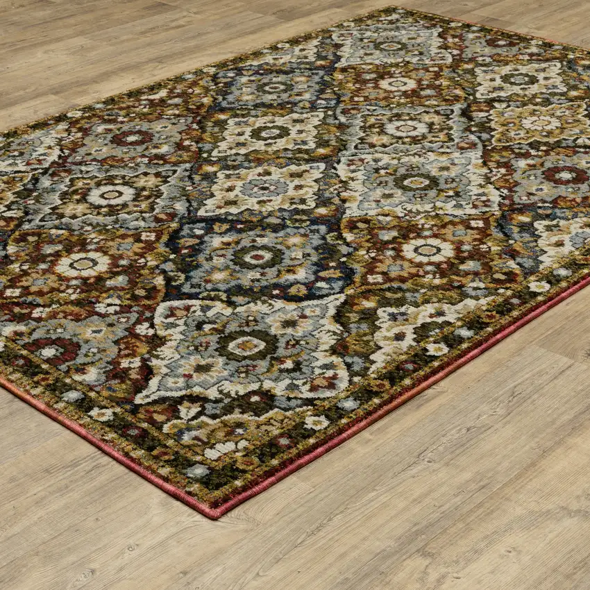 Red Yellow And Ivory Medallion Area Rug Photo 5