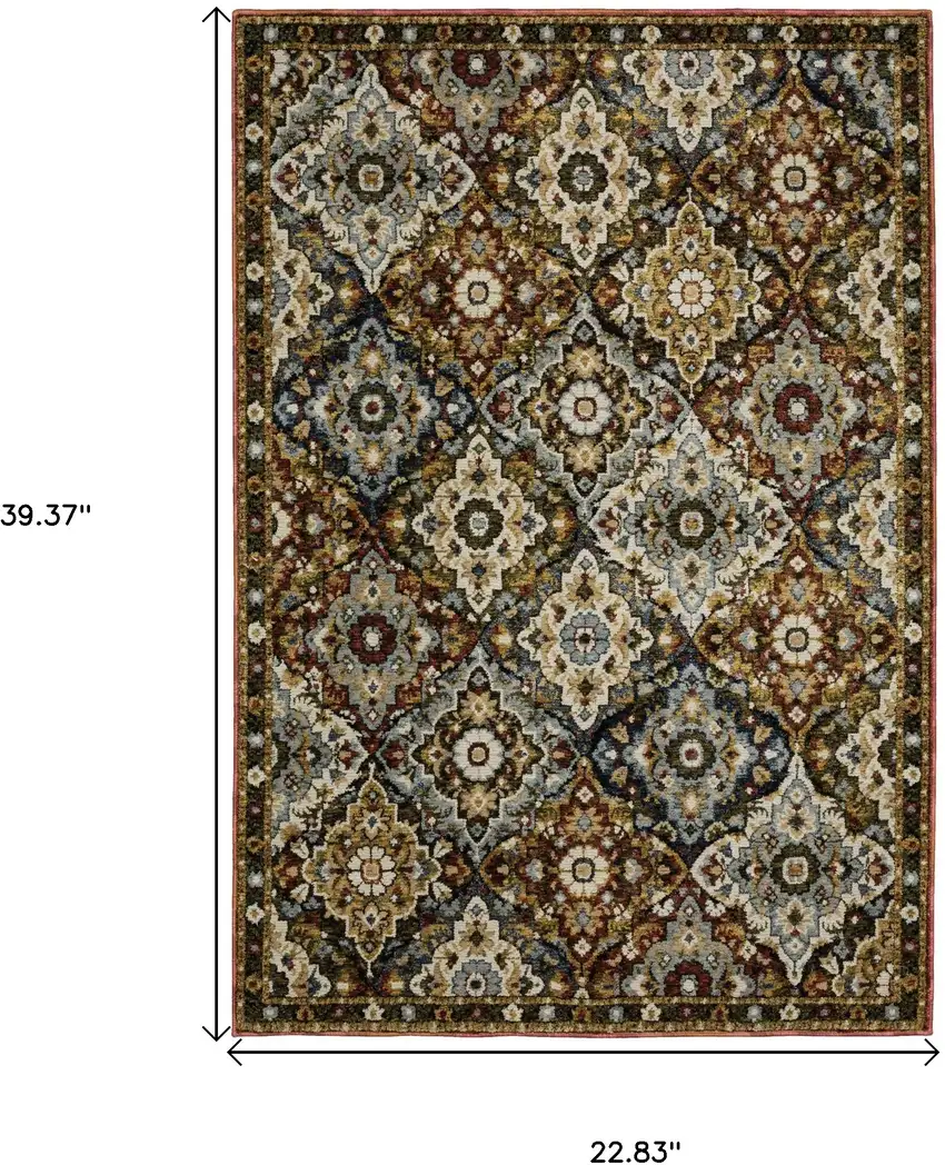 Red Yellow And Ivory Medallion Area Rug Photo 3
