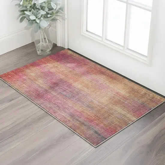 Red Yellow And Orange Striped Washable Area Rug With UV Protection Photo 2