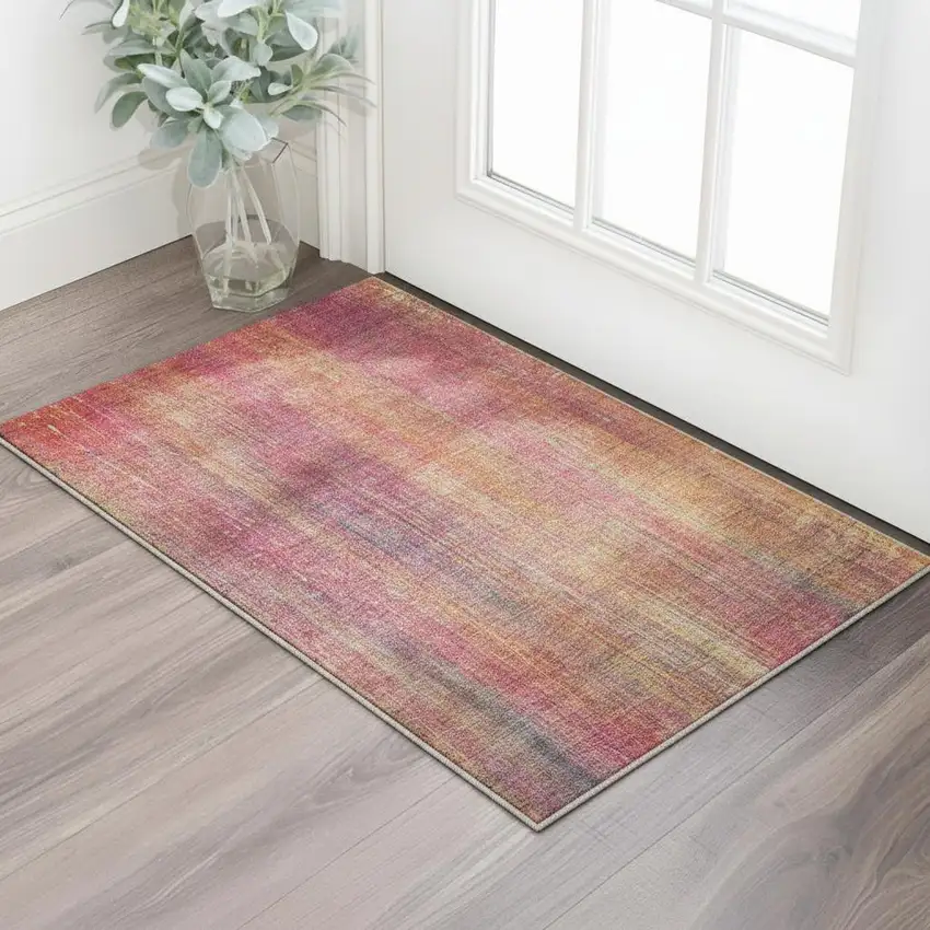 Red Yellow And Orange Striped Washable Area Rug With UV Protection Photo 2