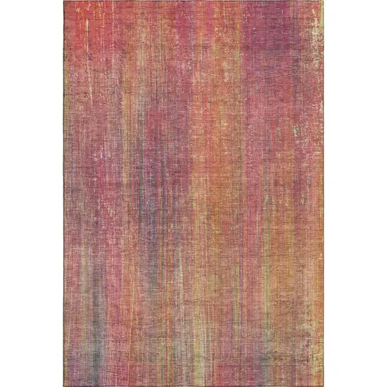 Red Yellow And Orange Striped Washable Area Rug With UV Protection Photo 1