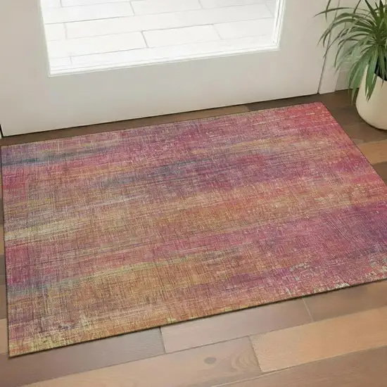 Red Yellow And Orange Striped Washable Area Rug With UV Protection Photo 1