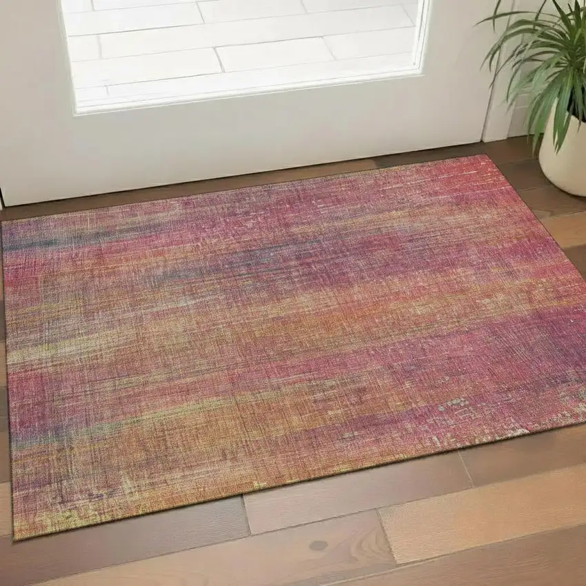 Red Yellow And Orange Striped Washable Area Rug With UV Protection Photo 1