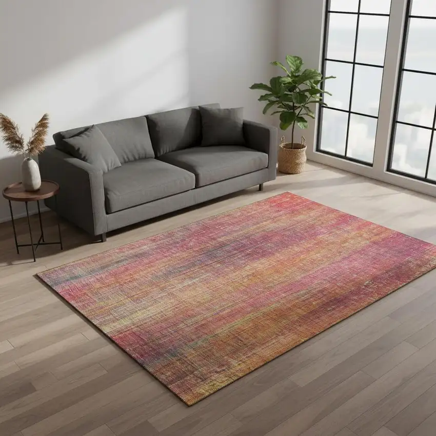 Red Yellow And Orange Striped Washable Area Rug With UV Protection Photo 2