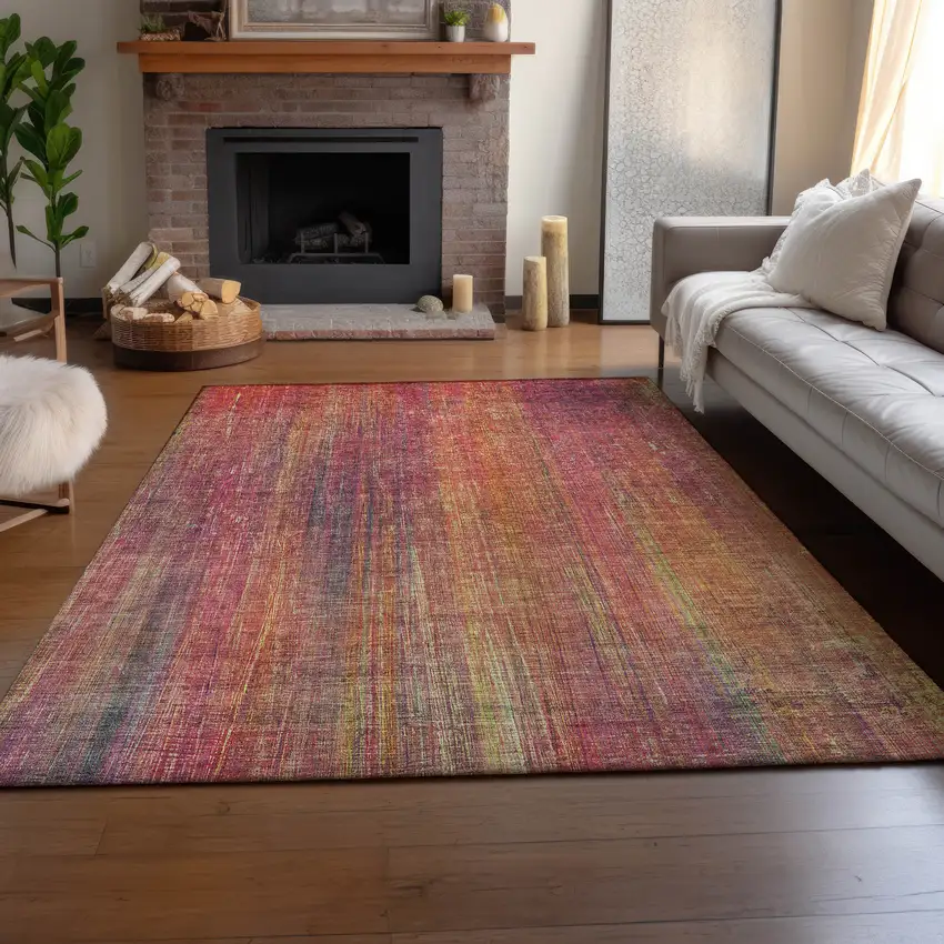 Red Yellow And Orange Striped Washable Area Rug With UV Protection Photo 4
