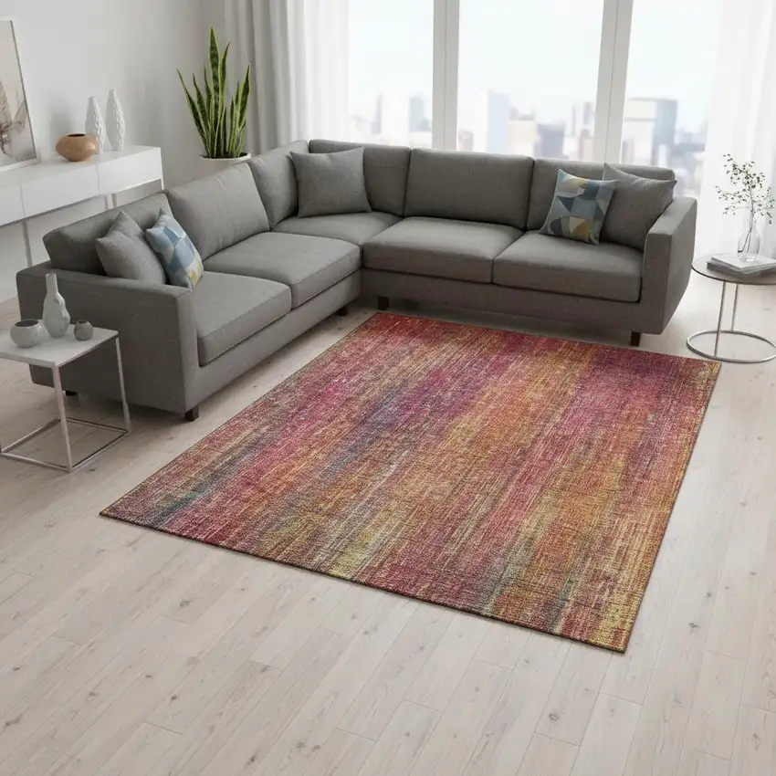 Red Yellow And Orange Striped Washable Area Rug With UV Protection Photo 2