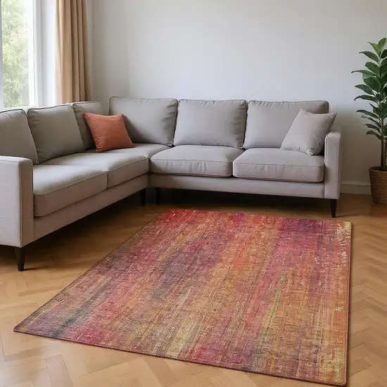 Red Yellow And Orange Striped Washable Area Rug With UV Protection Photo 2