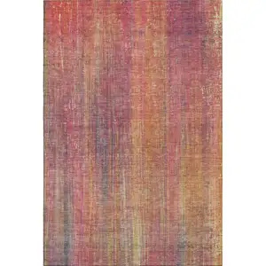 Photo of Red Yellow And Orange Striped Washable Area Rug With UV Protection