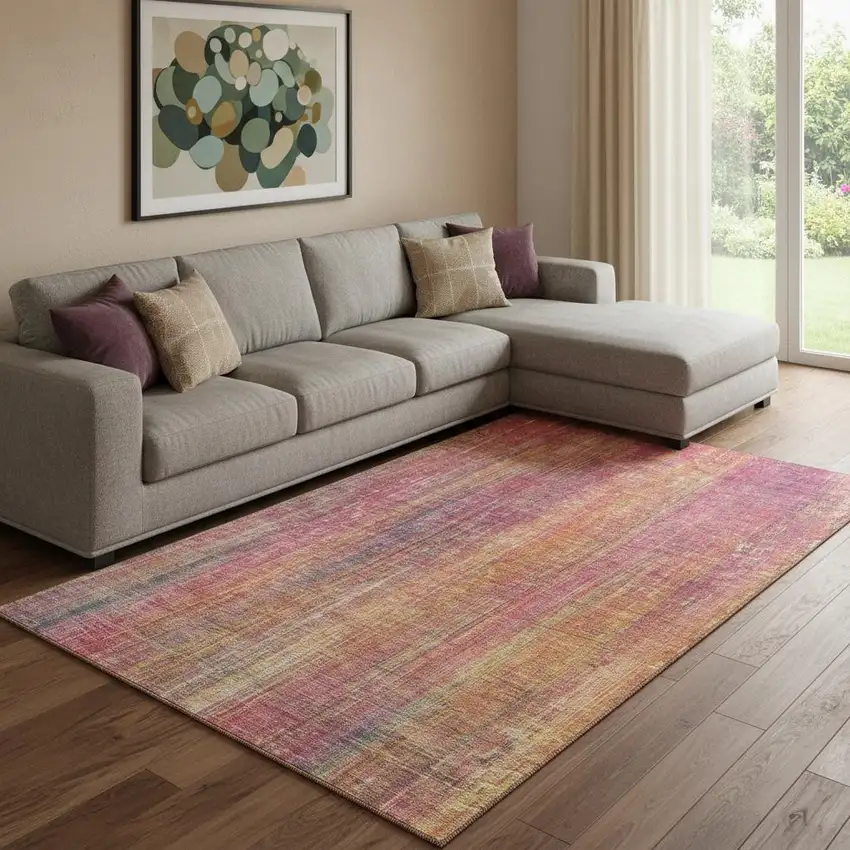 Red Yellow And Orange Striped Washable Area Rug With UV Protection Photo 1