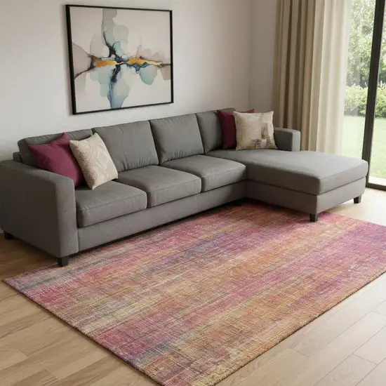 Red Yellow And Orange Striped Washable Area Rug With UV Protection Photo 1