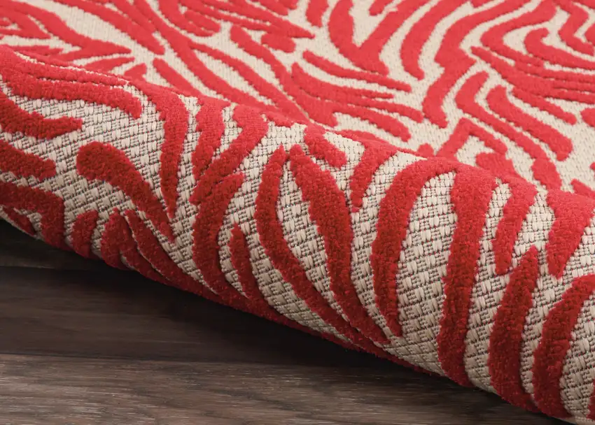 Red And Ivory Abstract Indoor Outdoor Area Rug Photo 5