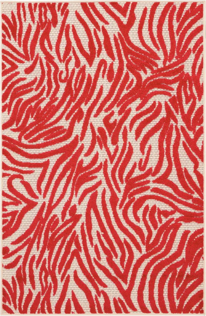 Red And Ivory Abstract Indoor Outdoor Area Rug Photo 2