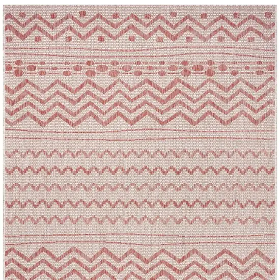 Beige And Red Chevron Indoor Outdoor Area Rug Photo 5
