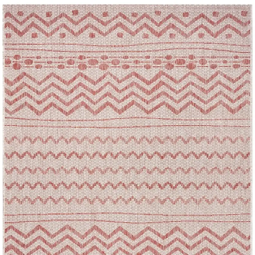 Beige And Red Chevron Indoor Outdoor Area Rug Photo 5
