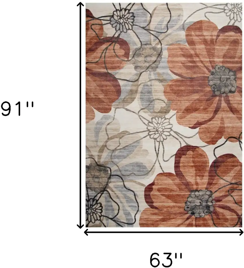Red and Beige Floral Distressed Area Rug Photo 3