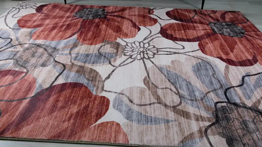 Red and Beige Floral Distressed Area Rug Photo 5