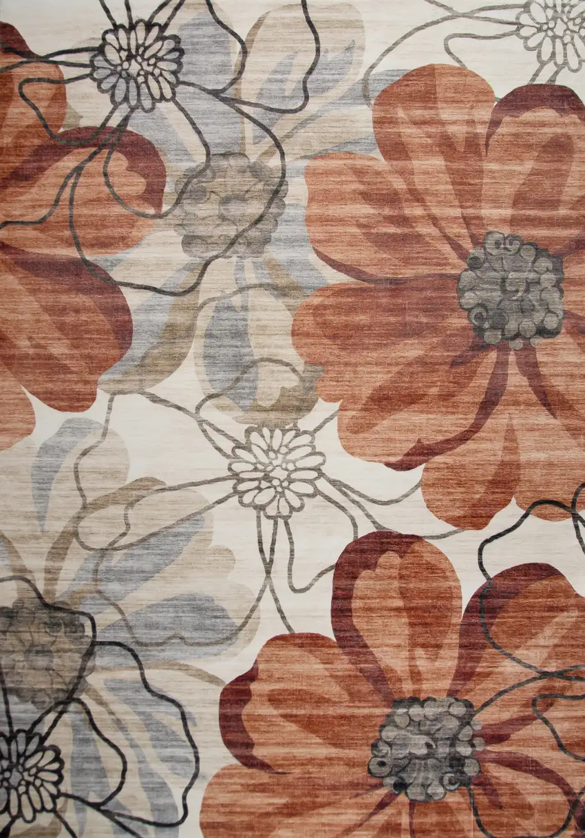 Red and Beige Floral Distressed Area Rug Photo 7