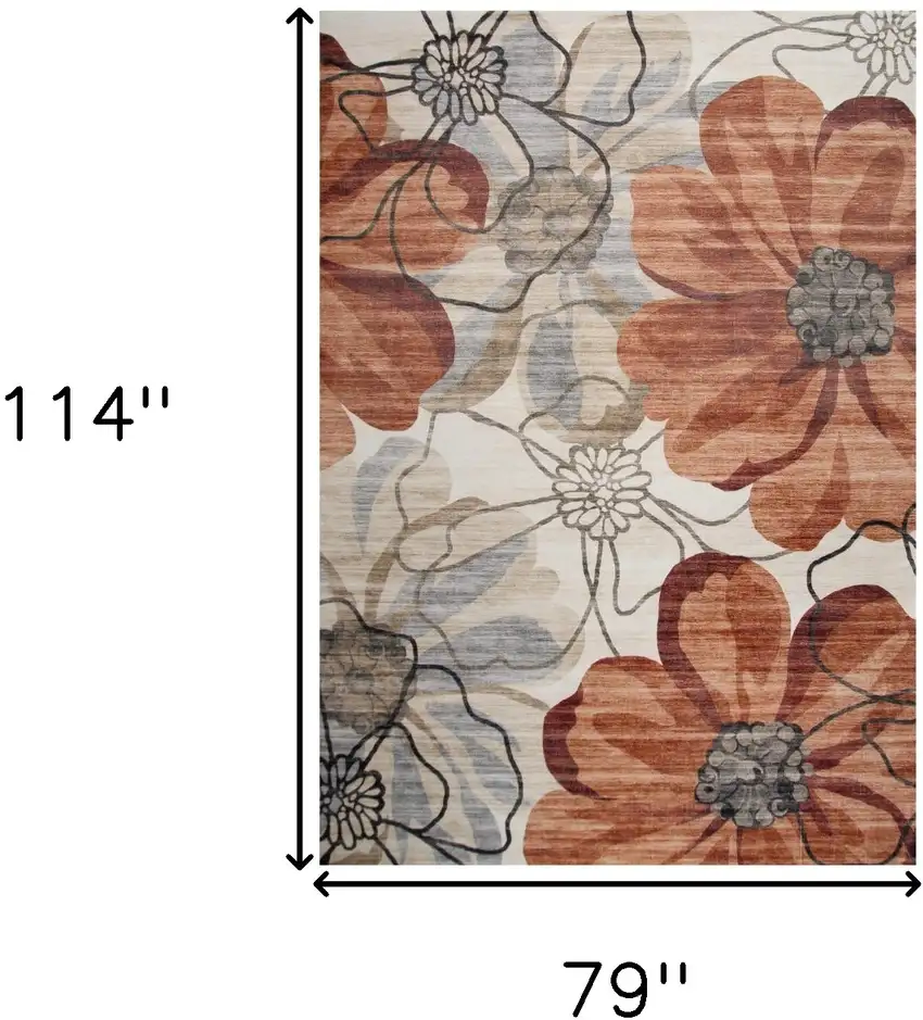Red and Beige Floral Distressed Area Rug Photo 3