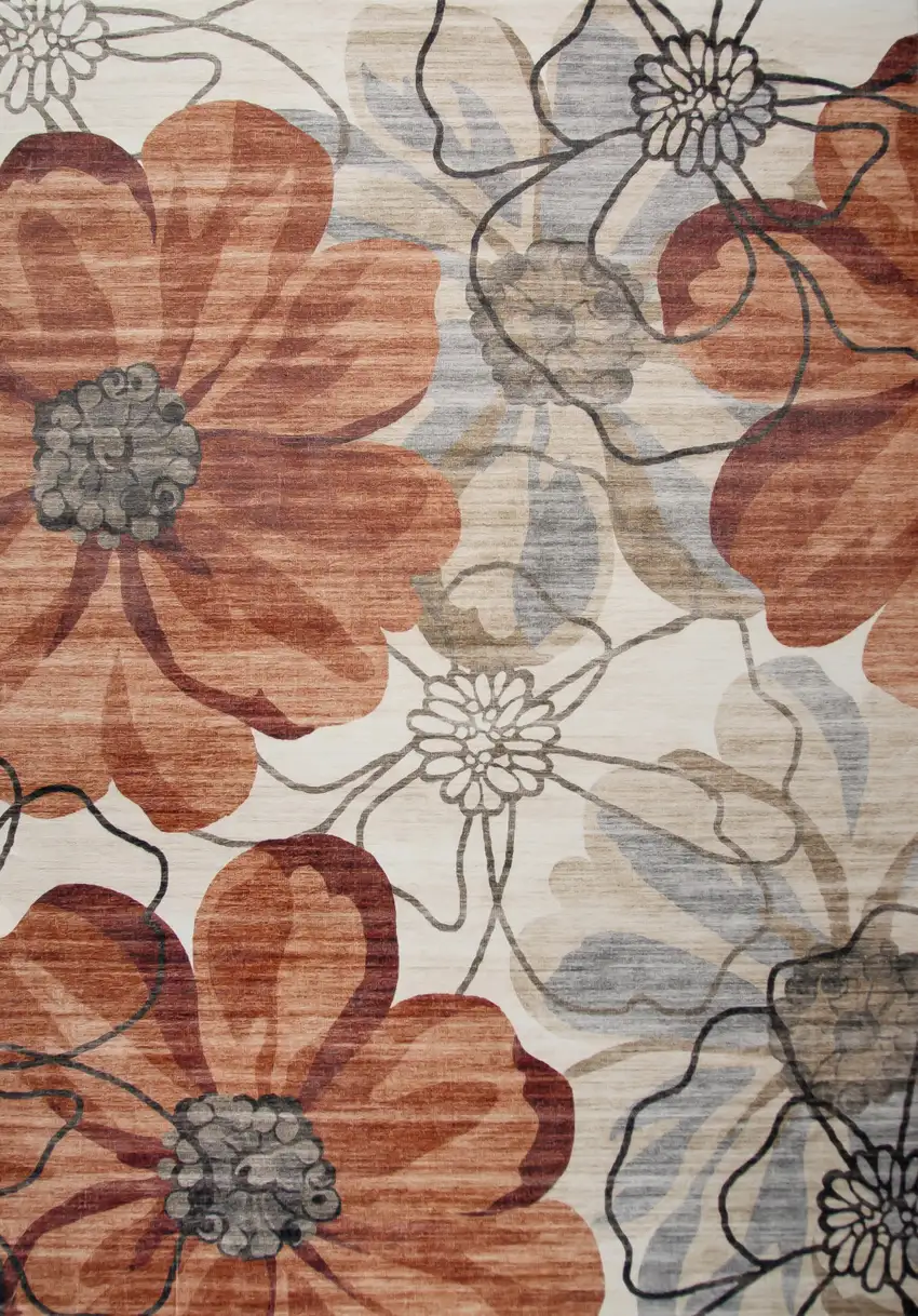 Red and Beige Floral Distressed Area Rug Photo 7