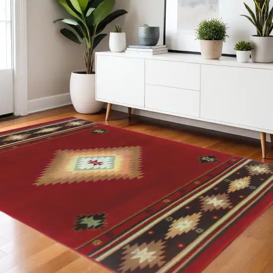 Red And Beige Ikat Pattern Area Rug Photo 1