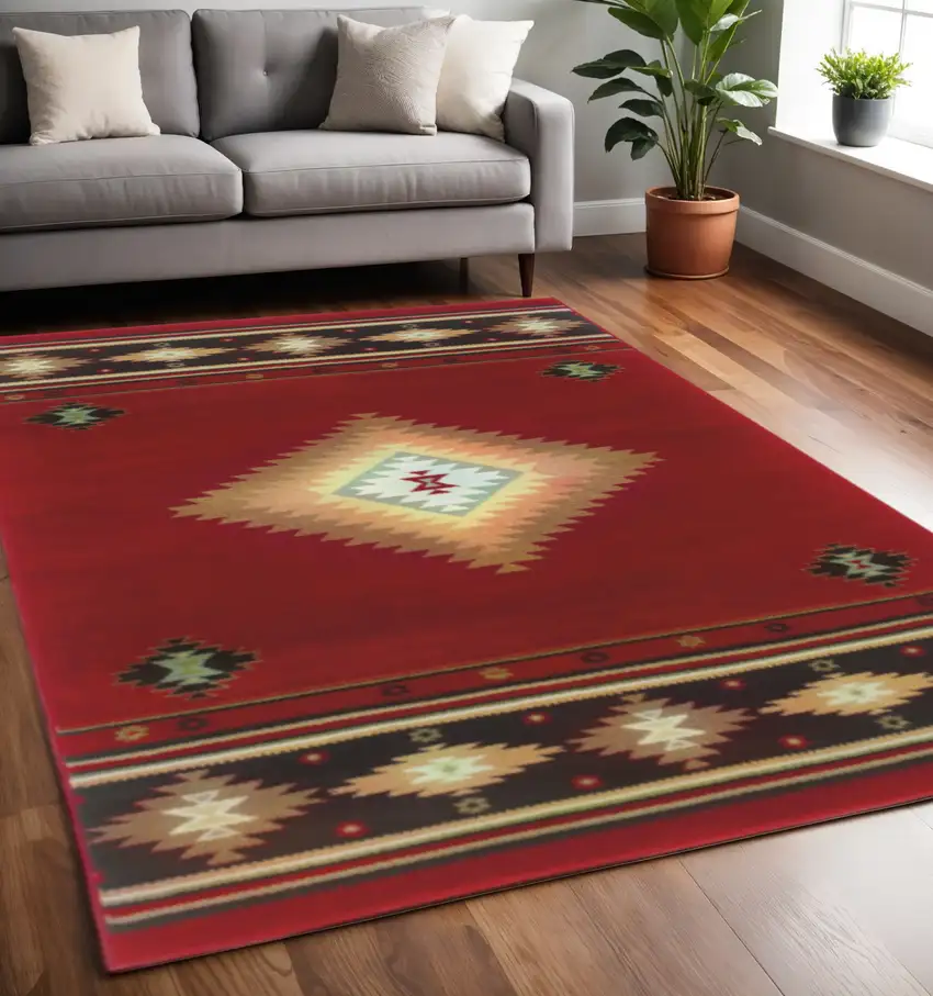 Red And Beige Ikat Pattern Area Rug Photo 1
