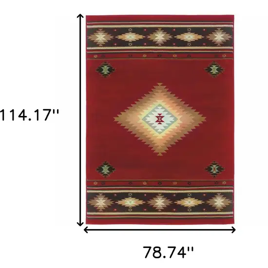 Red and Beige Ikat Pattern Area Rug Photo 5
