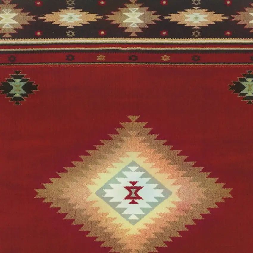 Red and Beige Ikat Pattern Area Rug Photo 4