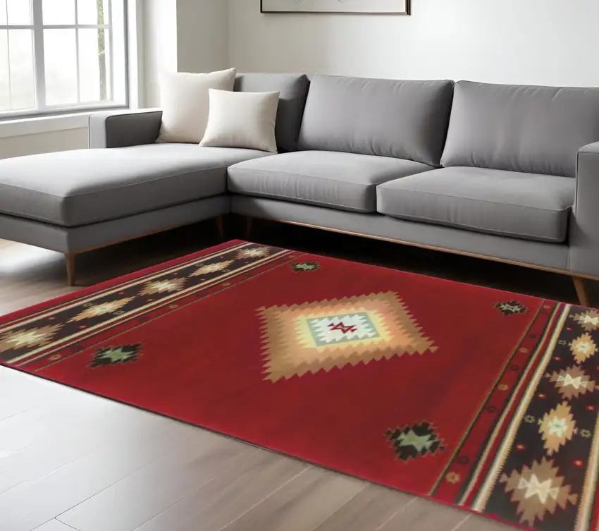 Red And Beige Ikat Pattern Area Rug Photo 1
