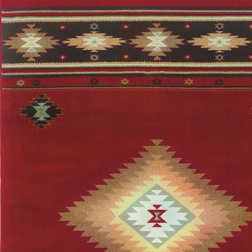 Red and Beige Ikat Pattern Area Rug Photo 4