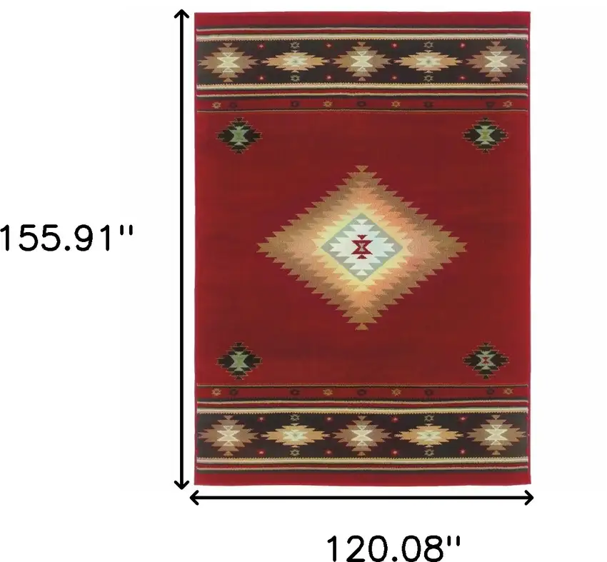 Red and Beige Ikat Pattern Area Rug Photo 6