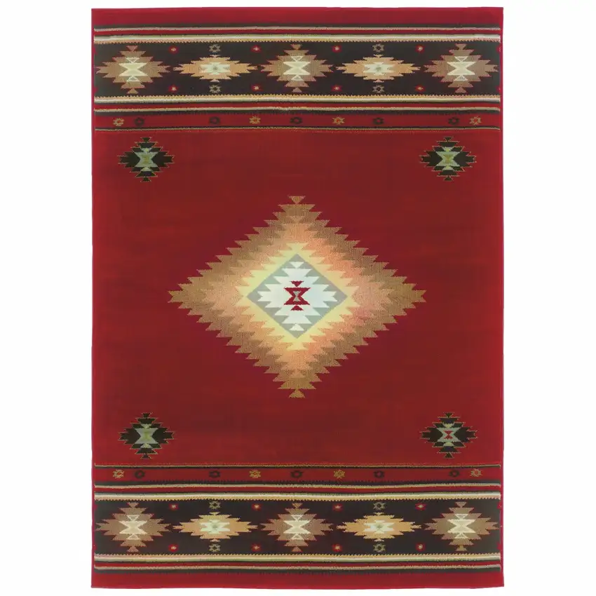 Red and Beige Ikat Pattern Area Rug Photo 1