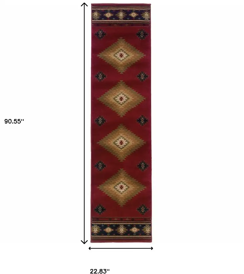 Red and Beige Ikat Pattern Runner Rug Photo 5