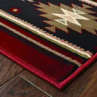 Photo of Red and Beige Ikat Pattern Runner Rug